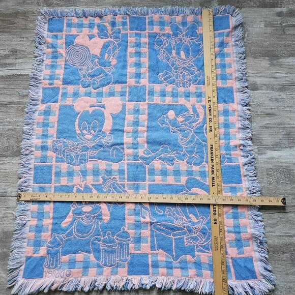 Disney Woven Knit Baby Blanket Mickey Mouse Minnie Donald Duck Pluto Vintage - Picture 9 of 14